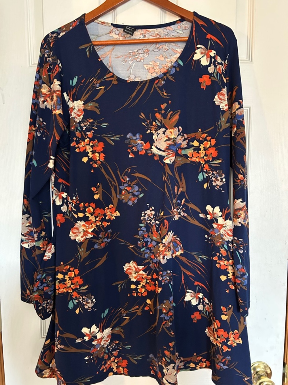 Navy Floral Long Sleeve Dress